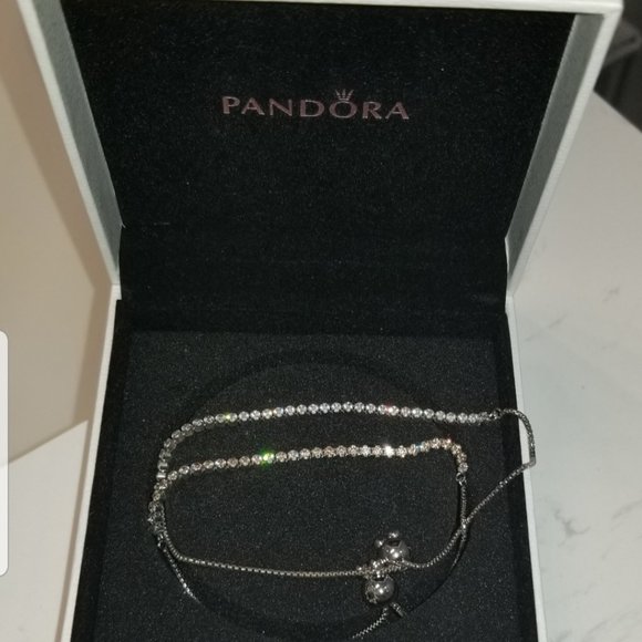 2 Piece - (1) White & (1) Yellow Diamond Pandora Sliding Tennis Bracelet Set - Picture 2 of 4